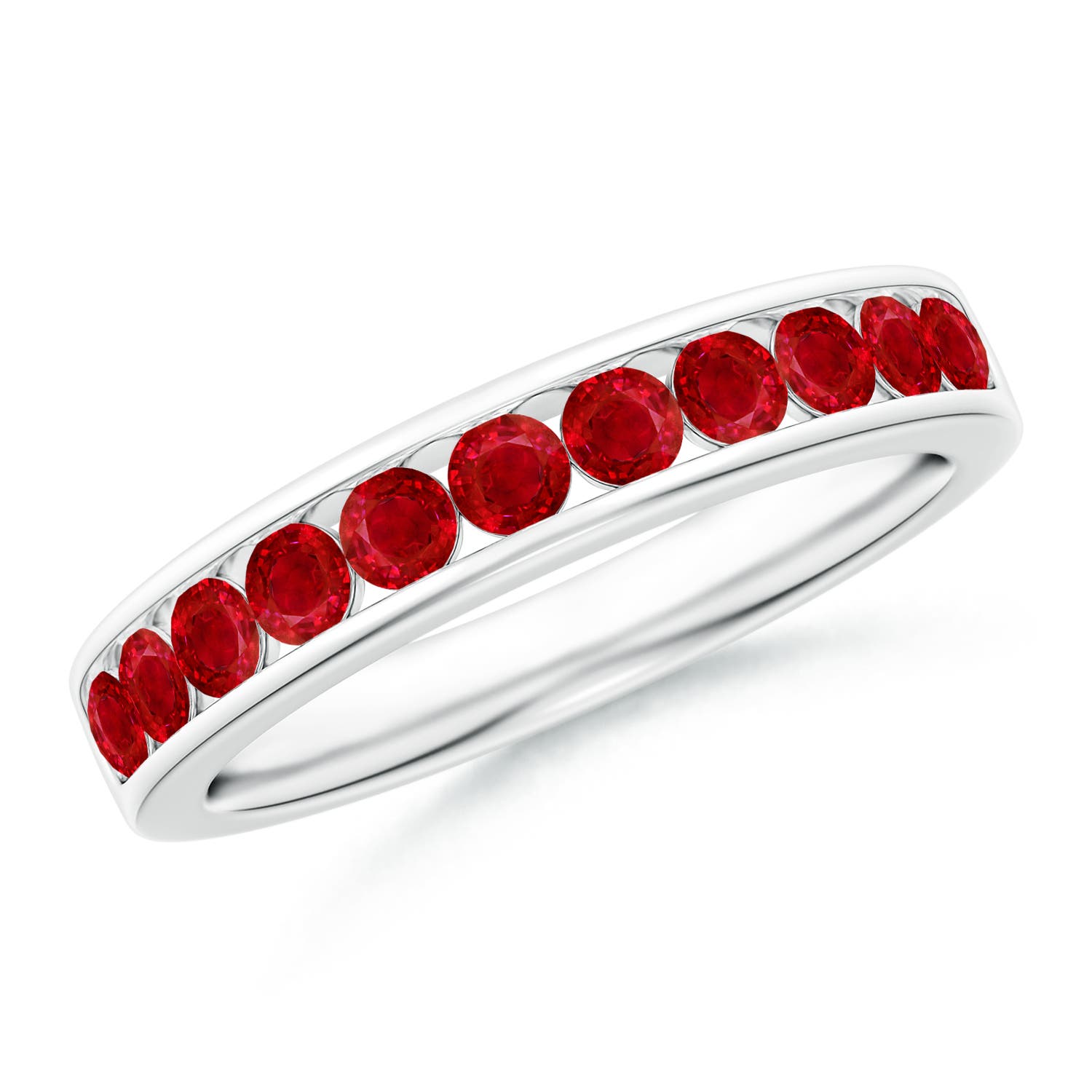 2.5mm AAA Channel Set Half Eternity Ruby Wedding Ring in White Gold