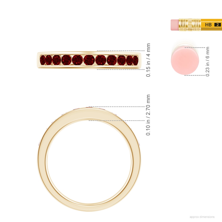 2.5mm AAAA Channel Set Half Eternity Ruby Wedding Ring in Yellow Gold ruler