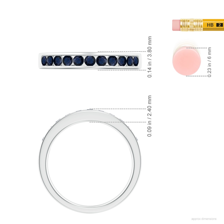 2.1mm A Channel Set Half Eternity Sapphire Wedding Ring in 9K White Gold ruler