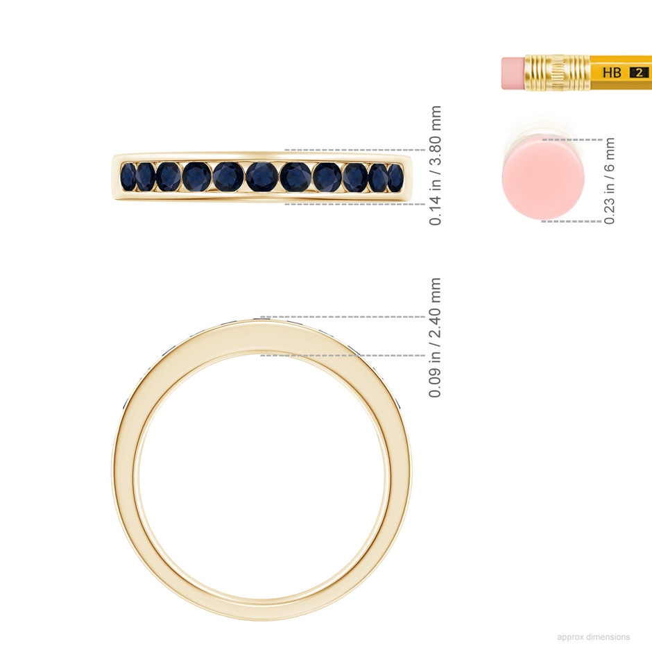 2.1mm A Channel Set Half Eternity Sapphire Wedding Ring in 9K Yellow Gold ruler