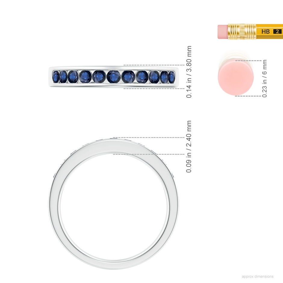 2.1mm AA Channel Set Half Eternity Sapphire Wedding Ring in P950 Platinum ruler