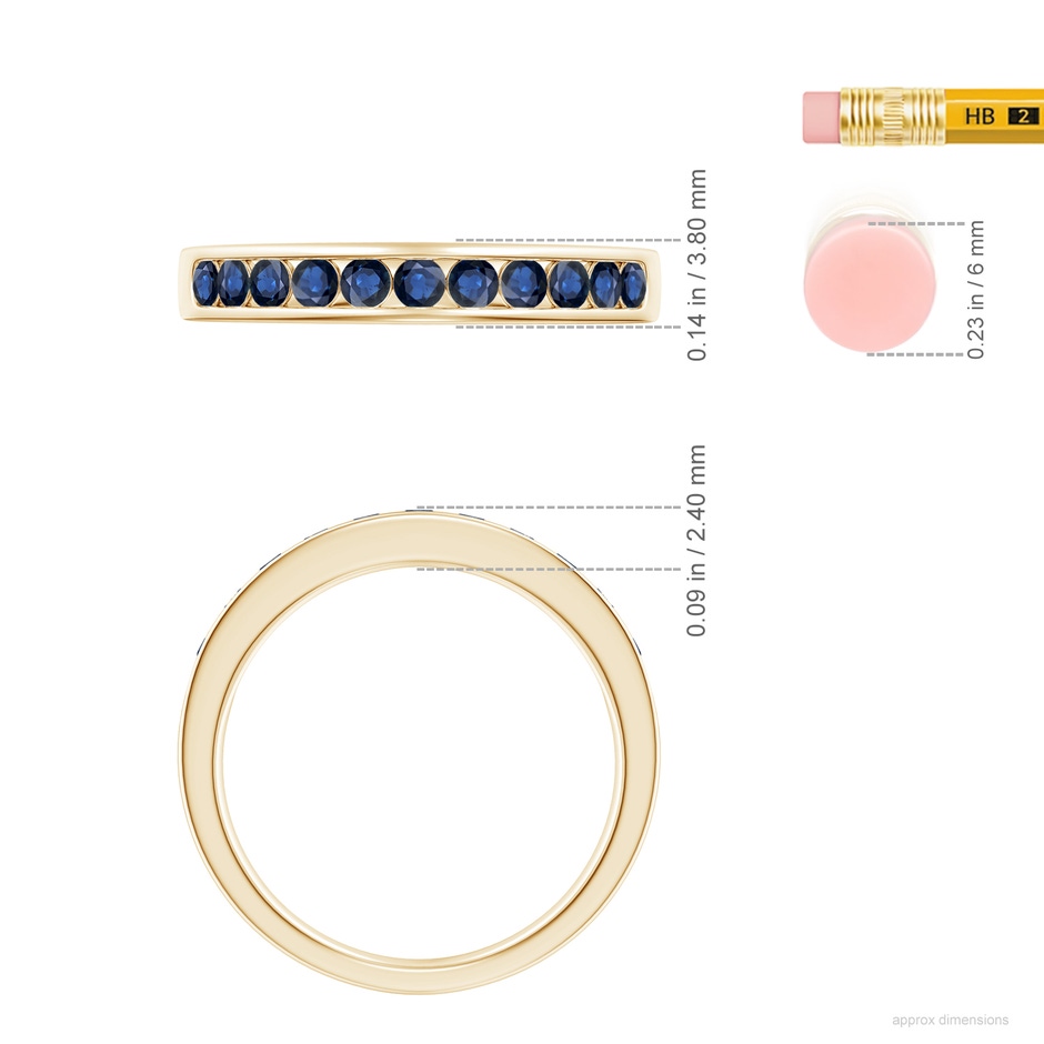 2.1mm AA Channel Set Half Eternity Sapphire Wedding Ring in Yellow Gold ruler