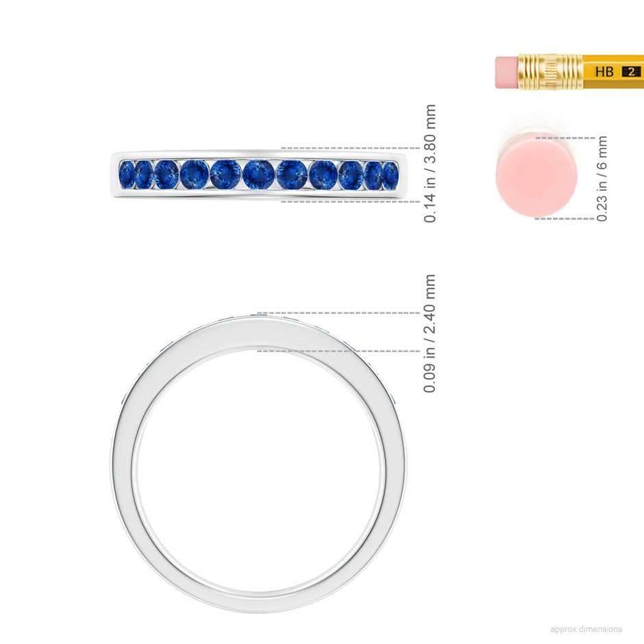 2.1mm AAA Channel Set Half Eternity Sapphire Wedding Ring in White Gold ruler