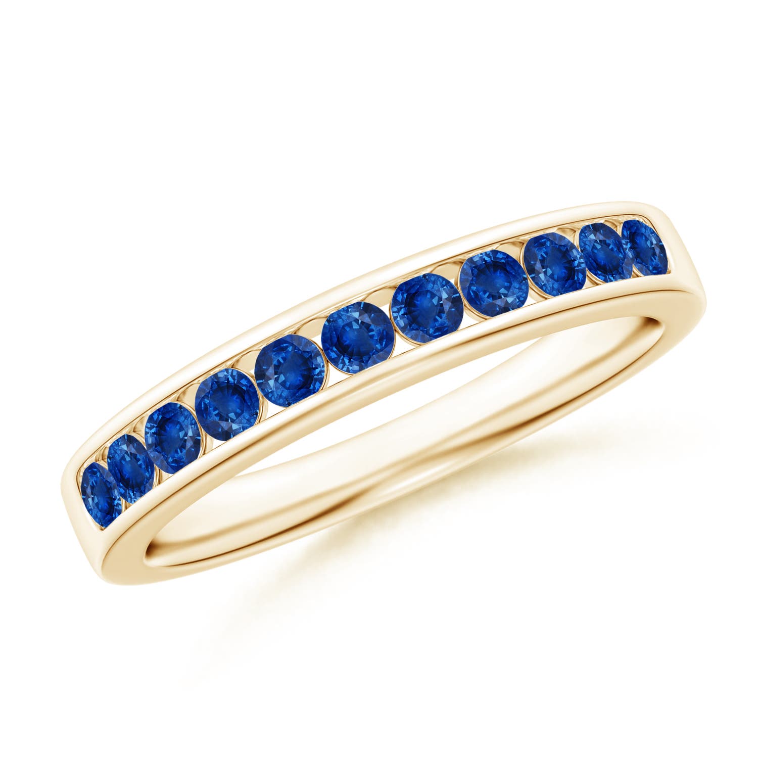 2.1mm AAA Channel Set Half Eternity Sapphire Wedding Ring in Yellow Gold