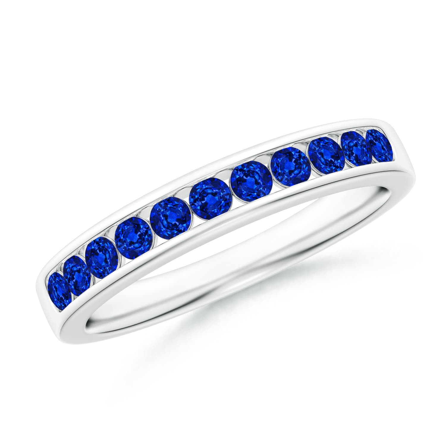 2.1mm AAAA Channel Set Half Eternity Sapphire Wedding Ring in White Gold