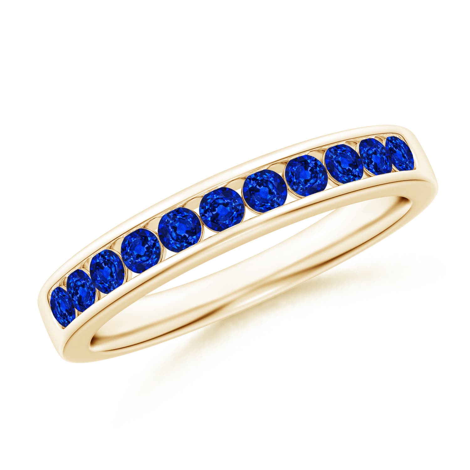 2.1mm AAAA Channel Set Half Eternity Sapphire Wedding Ring in Yellow Gold