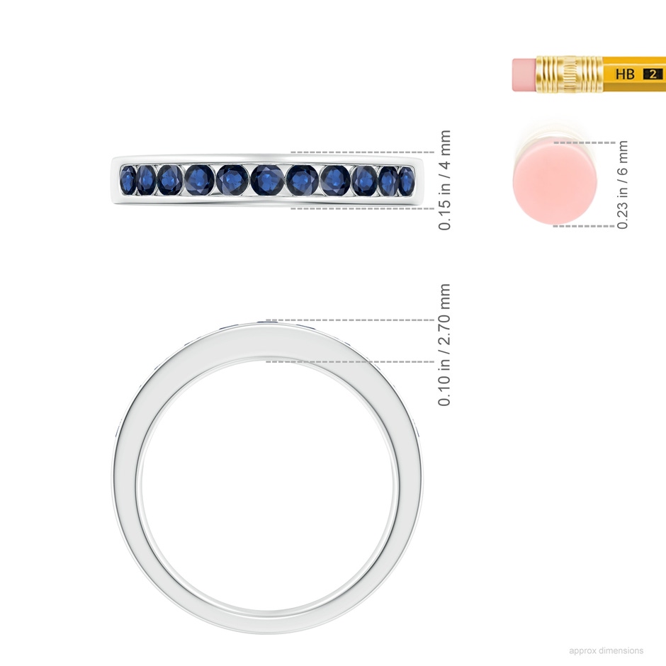 2.5mm AA Channel Set Half Eternity Sapphire Wedding Ring in P950 Platinum ruler