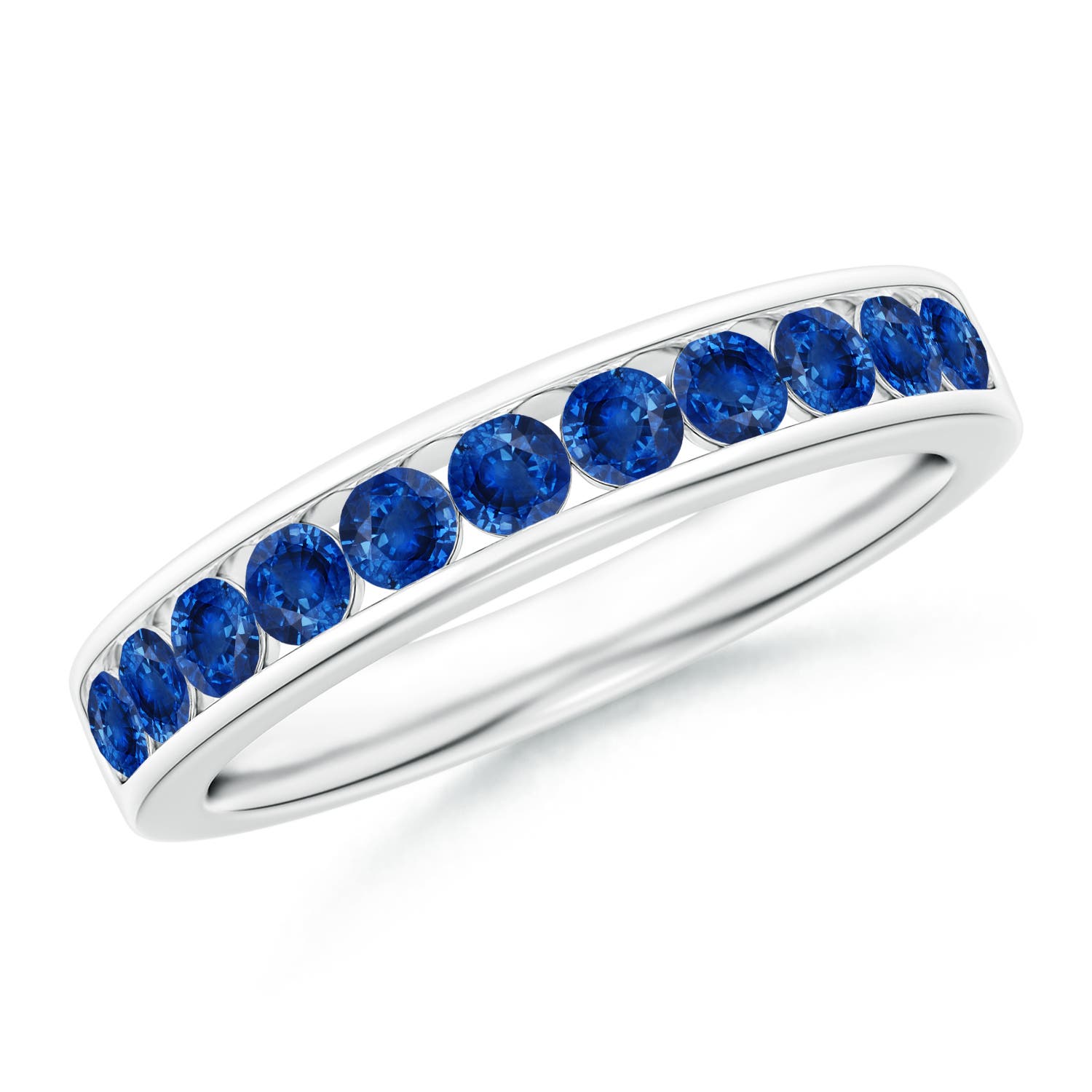 2.5mm AAA Channel Set Half Eternity Sapphire Wedding Ring in 18K White Gold