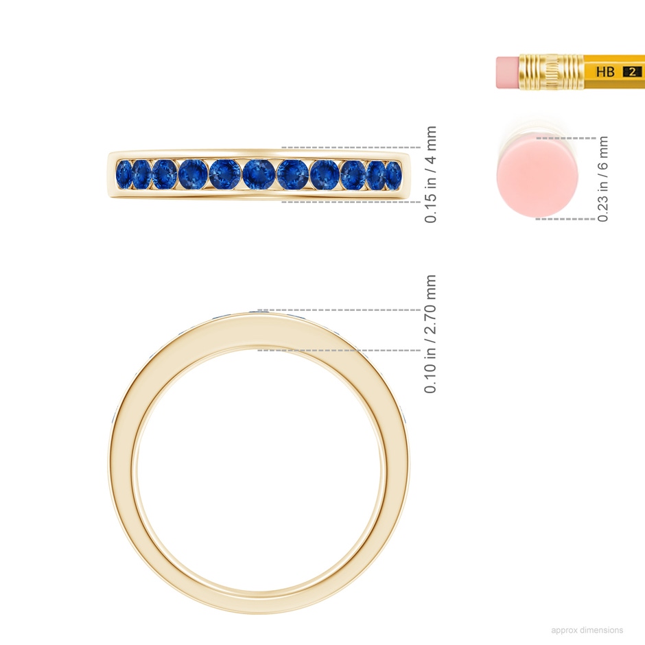 2.5mm AAA Channel Set Half Eternity Sapphire Wedding Ring in 18K Yellow Gold ruler