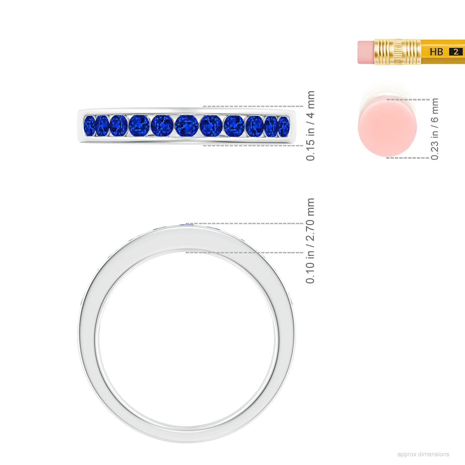 2.5mm AAAA Channel Set Half Eternity Sapphire Wedding Ring in 18K White Gold - ruler