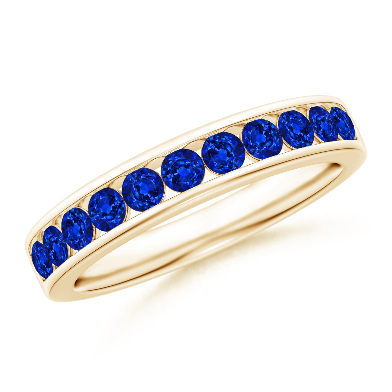 2.5mm AAAA Channel Set Half Eternity Sapphire Wedding Ring in Yellow Gold