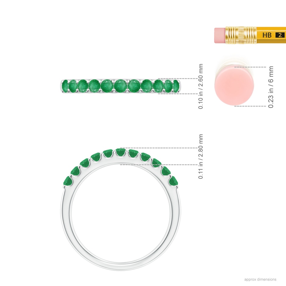 2.1mm A Shared Prong Set Half Eternity Emerald Wedding Band in P950 Platinum ruler
