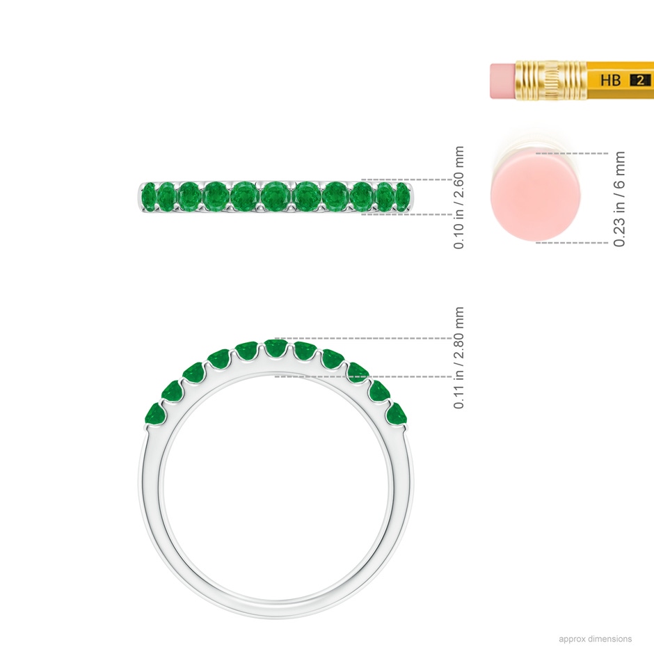 2.1mm AA Shared Prong Set Half Eternity Emerald Wedding Band in 9K White Gold ruler
