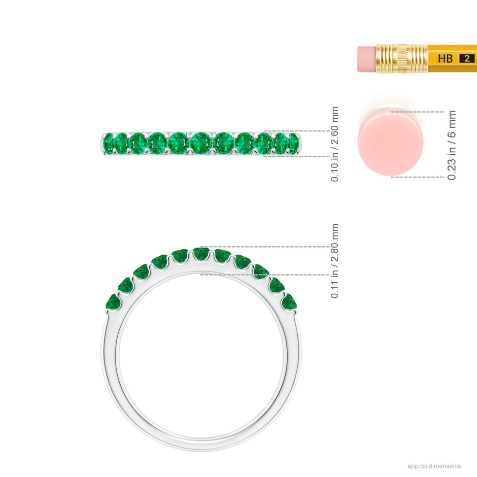 2.1mm AAA Shared Prong Set Half Eternity Emerald Wedding Band in White Gold ruler