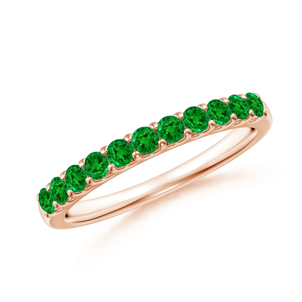 2.1mm AAAA Shared Prong Set Half Eternity Emerald Wedding Band in Rose Gold