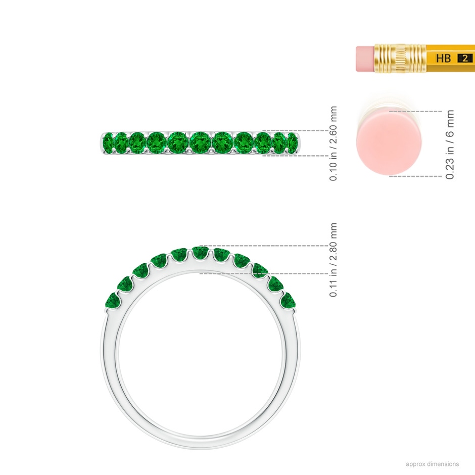 2.1mm AAAA Shared Prong Set Half Eternity Emerald Wedding Band in White Gold ruler