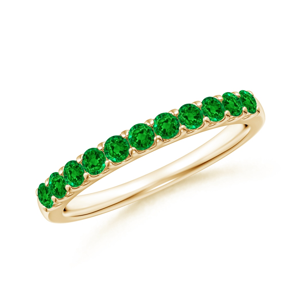 2.1mm AAAA Shared Prong Set Half Eternity Emerald Wedding Band in Yellow Gold