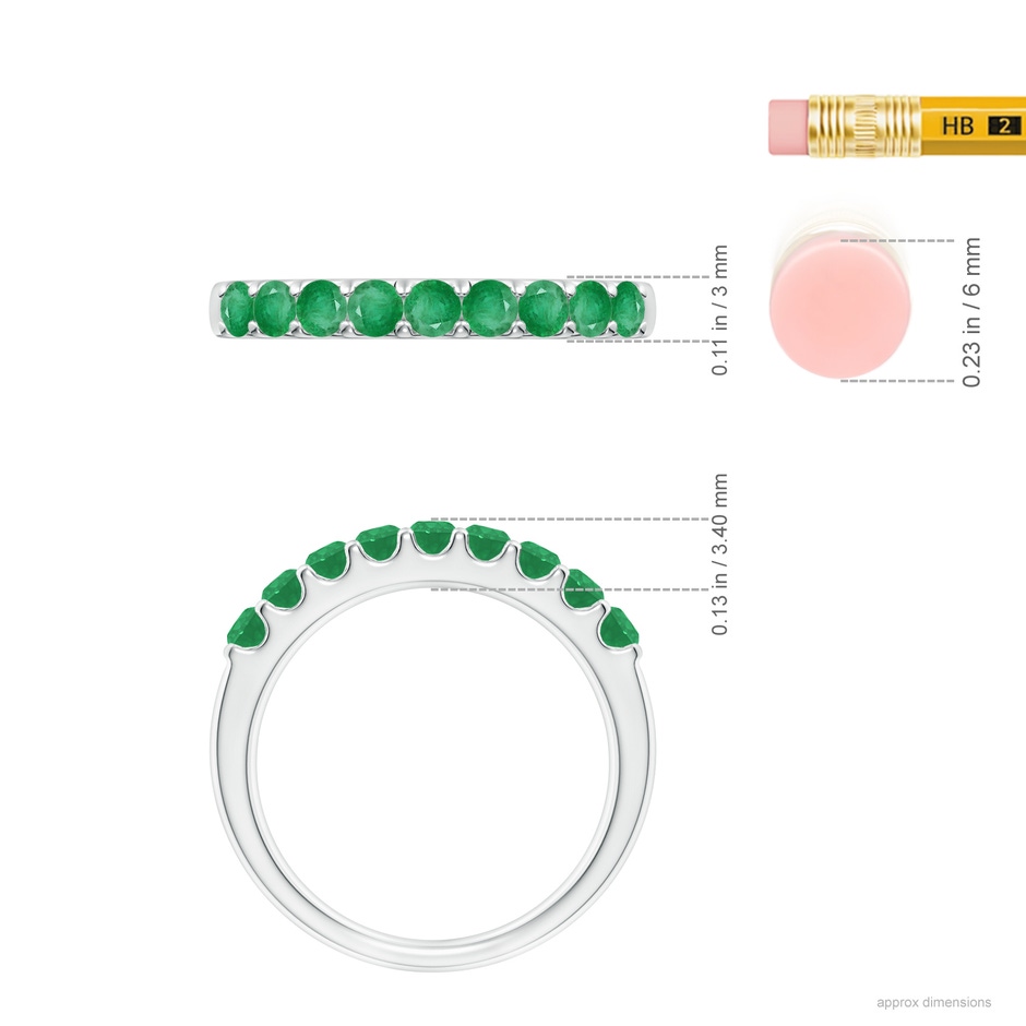 2.5mm A Shared Prong Set Half Eternity Emerald Wedding Band in P950 Platinum ruler