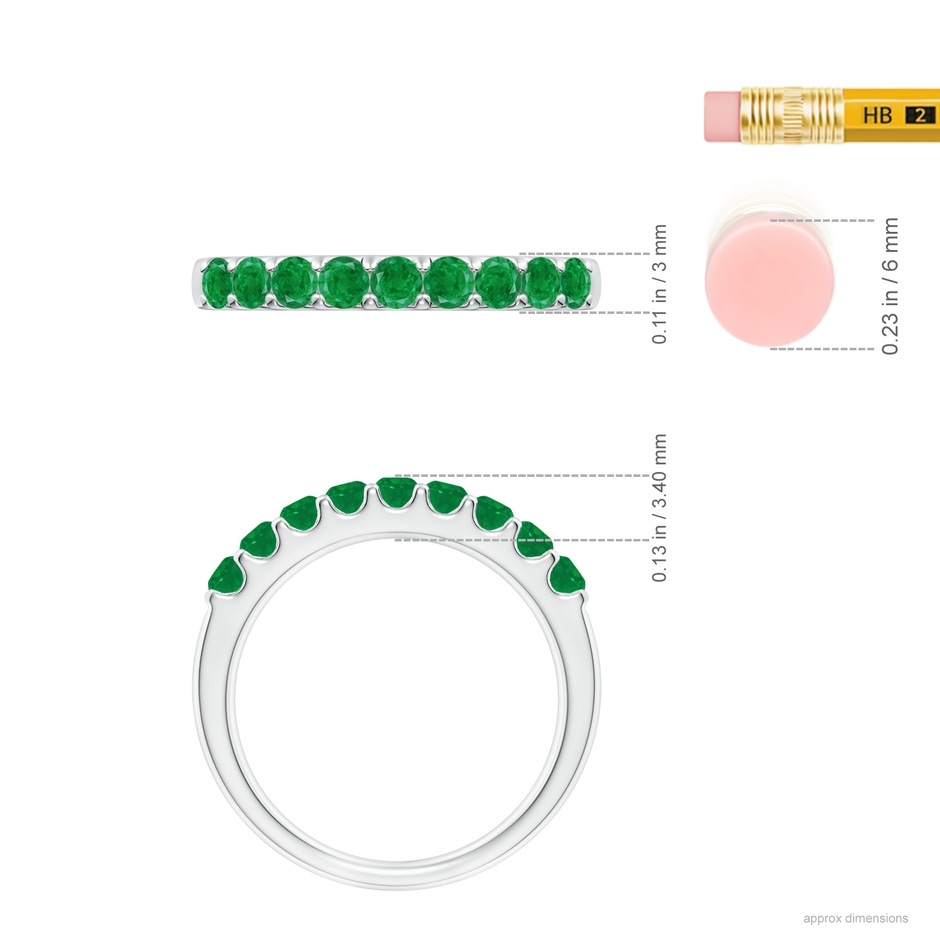 2.5mm AA Shared Prong Set Half Eternity Emerald Wedding Band in White Gold ruler