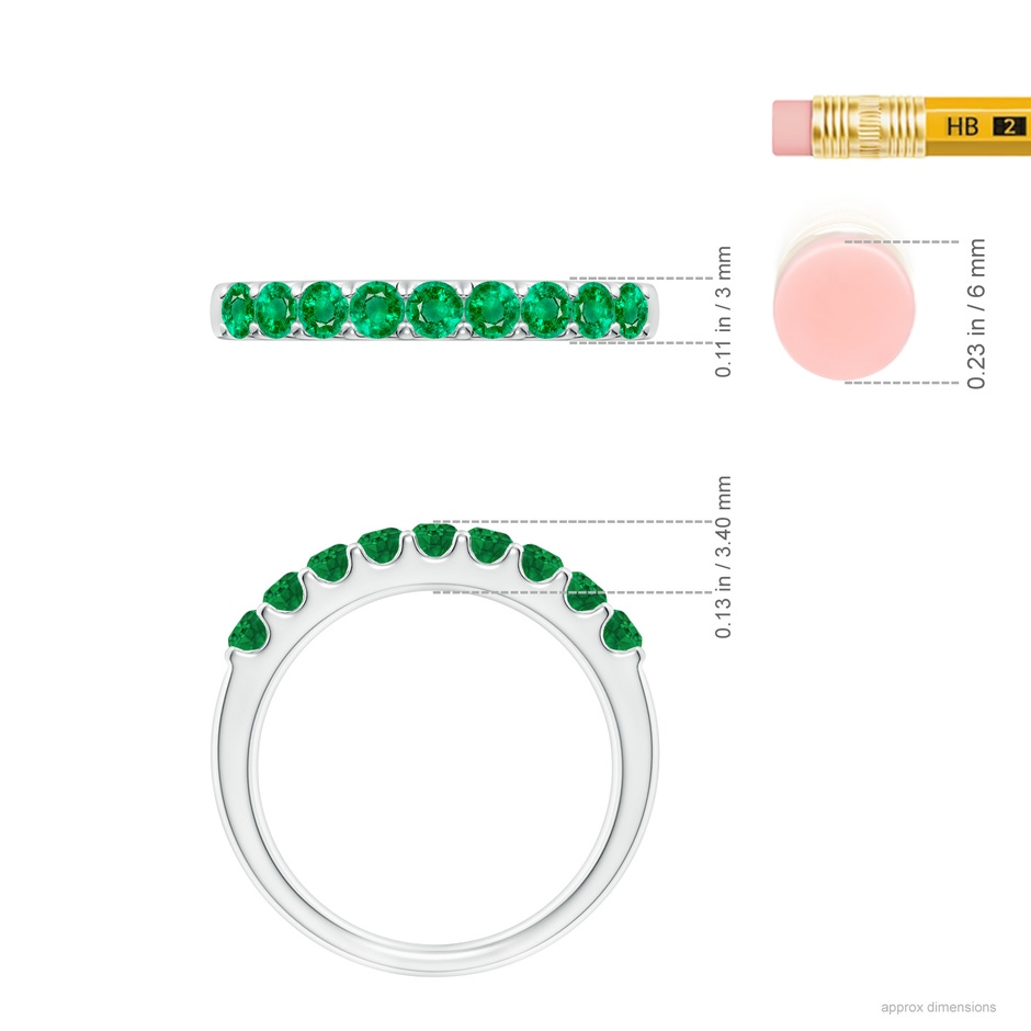 2.5mm AAA Shared Prong Set Half Eternity Emerald Wedding Band in P950 Platinum ruler