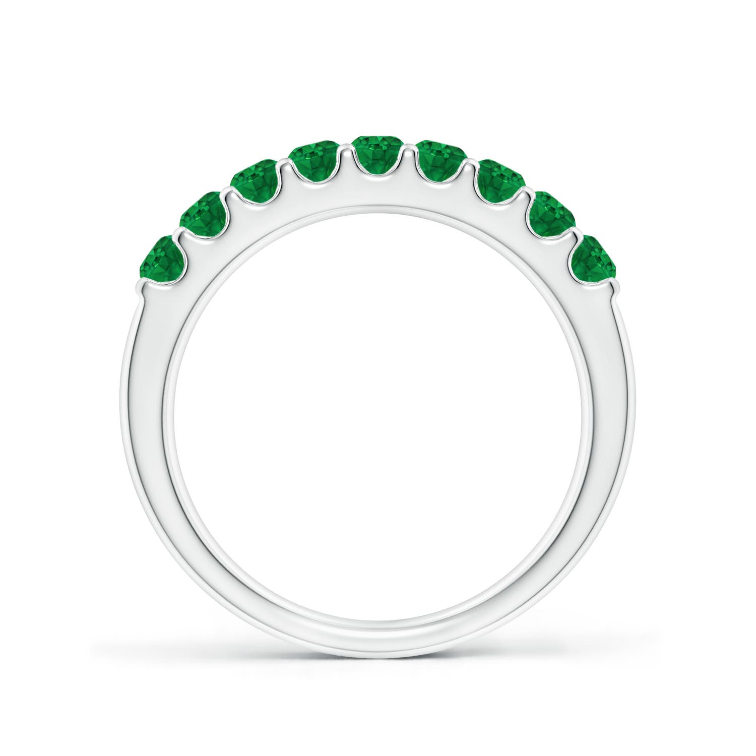2.5mm AAA Shared Prong Set Half Eternity Emerald Wedding Band in White Gold