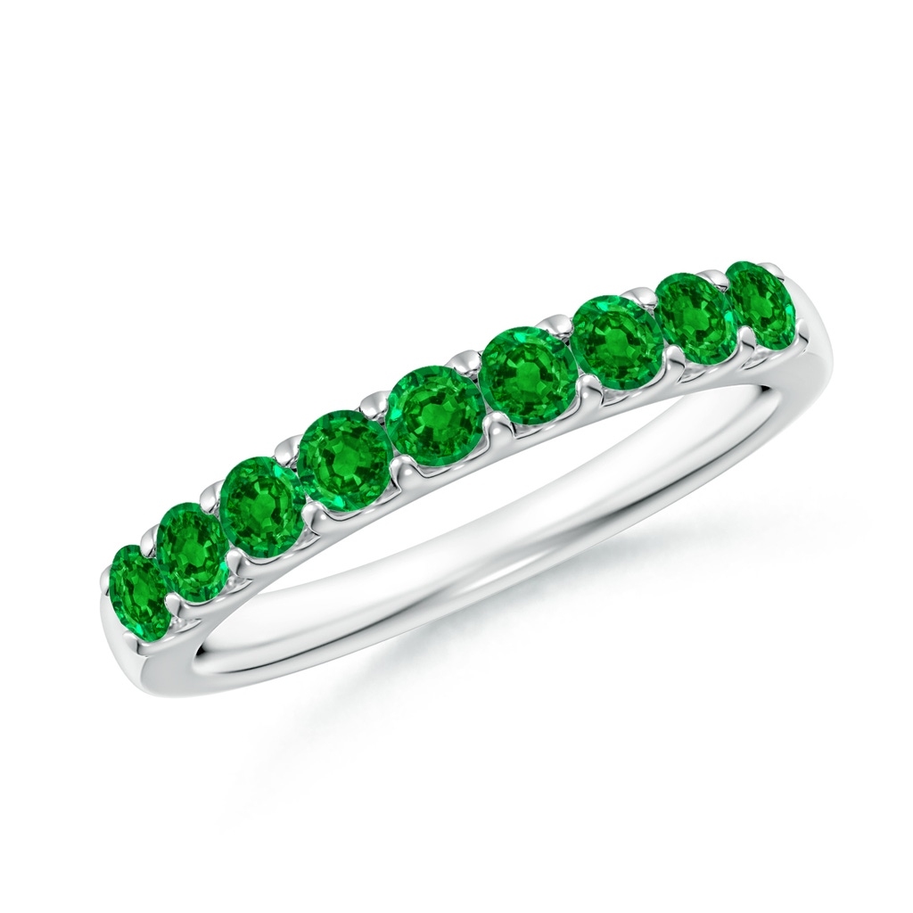 2.5mm AAAA Shared Prong Set Half Eternity Emerald Wedding Band in White Gold