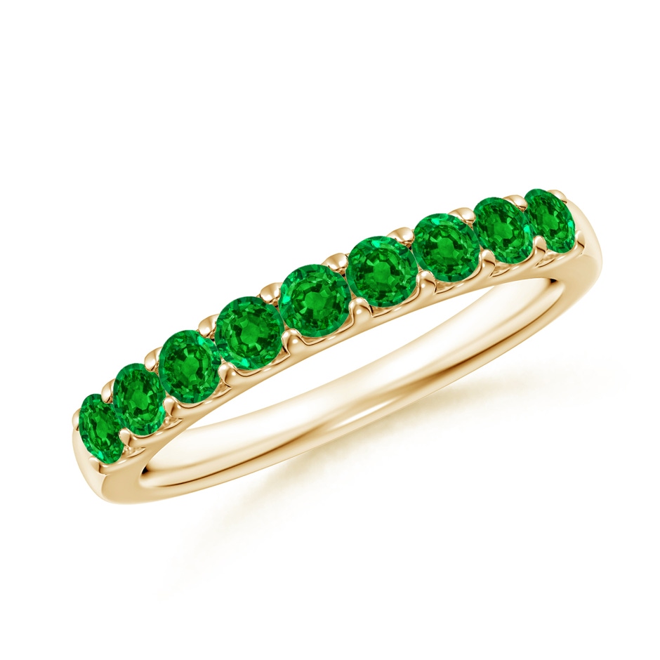 2.5mm AAAA Shared Prong Set Half Eternity Emerald Wedding Band in Yellow Gold 
