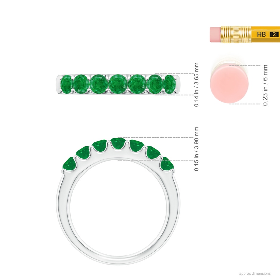 3.1mm AA Shared Prong Set Half Eternity Emerald Wedding Band in White Gold ruler