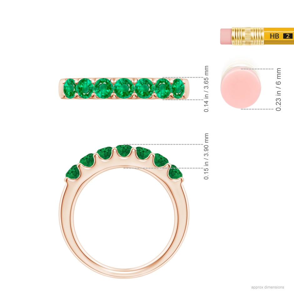 3.1mm AAA Shared Prong Set Half Eternity Emerald Wedding Band in Rose Gold ruler