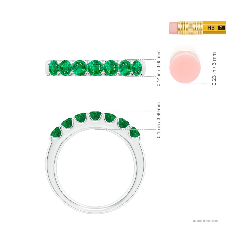 3.1mm AAA Shared Prong Set Half Eternity Emerald Wedding Band in White Gold ruler