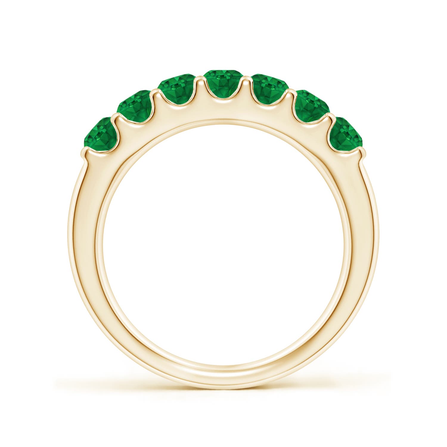 3.1mm AAA Shared Prong Set Half Eternity Emerald Wedding Band in Yellow Gold