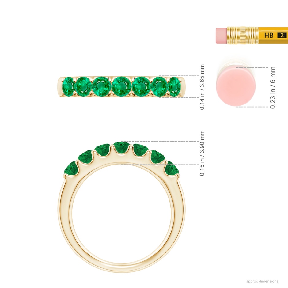 3.1mm AAA Shared Prong Set Half Eternity Emerald Wedding Band in Yellow Gold ruler