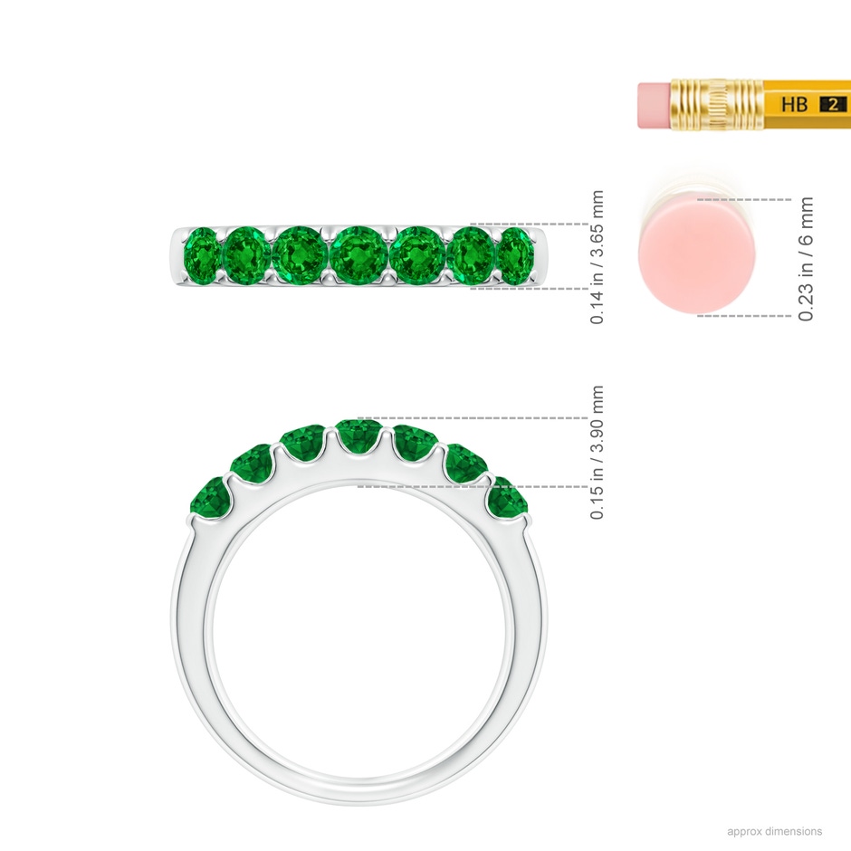 3.1mm AAAA Shared Prong Set Half Eternity Emerald Wedding Band in P950 Platinum ruler