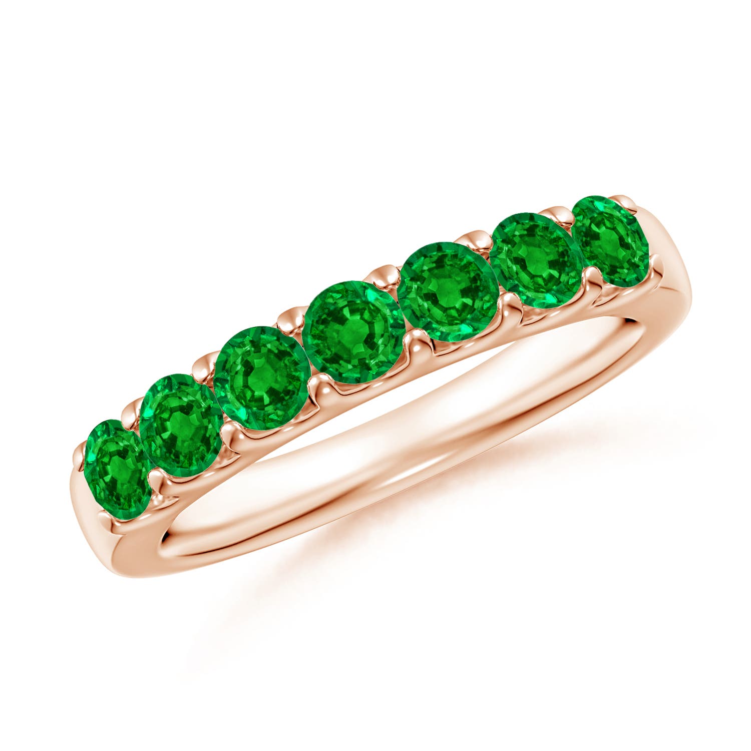 3.1mm AAAA Shared Prong Set Half Eternity Emerald Wedding Band in Rose Gold
