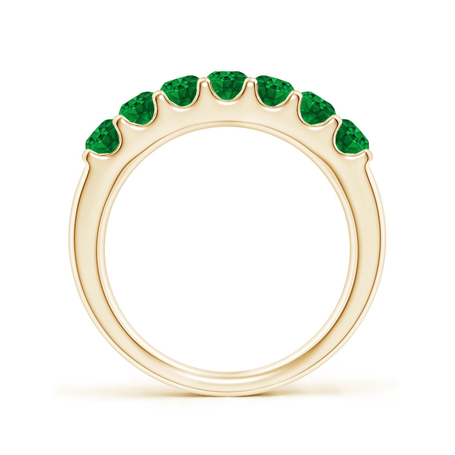 3.1mm AAAA Shared Prong Set Half Eternity Emerald Wedding Band in Yellow Gold