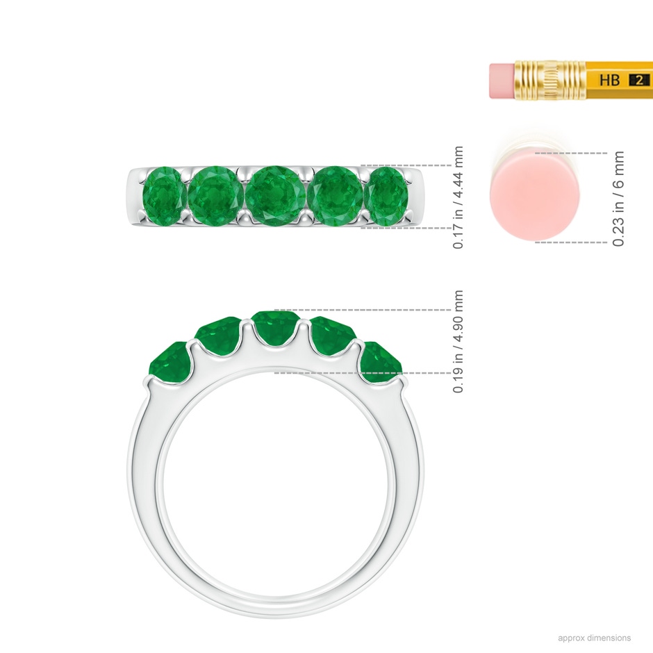 4.2mm AA Shared Prong Set Half Eternity Emerald Wedding Band in White Gold ruler