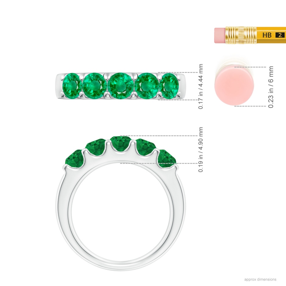 4.2mm AAA Shared Prong Set Half Eternity Emerald Wedding Band in P950 Platinum ruler