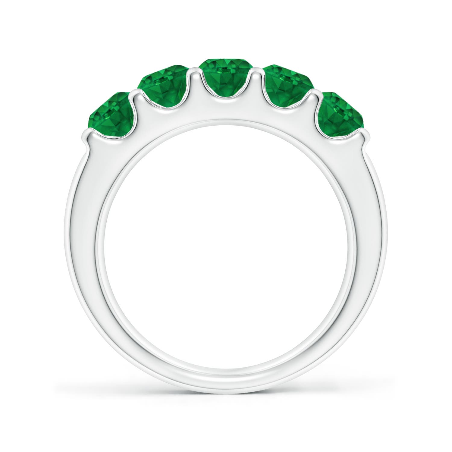 4.2mm AAA Shared Prong Set Half Eternity Emerald Wedding Band in White Gold