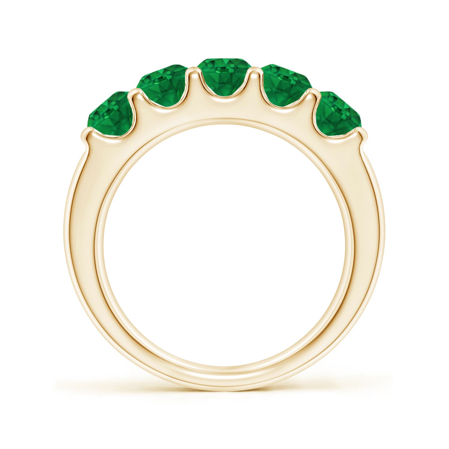 4.2mm AAA Shared Prong Set Half Eternity Emerald Wedding Band in Yellow Gold