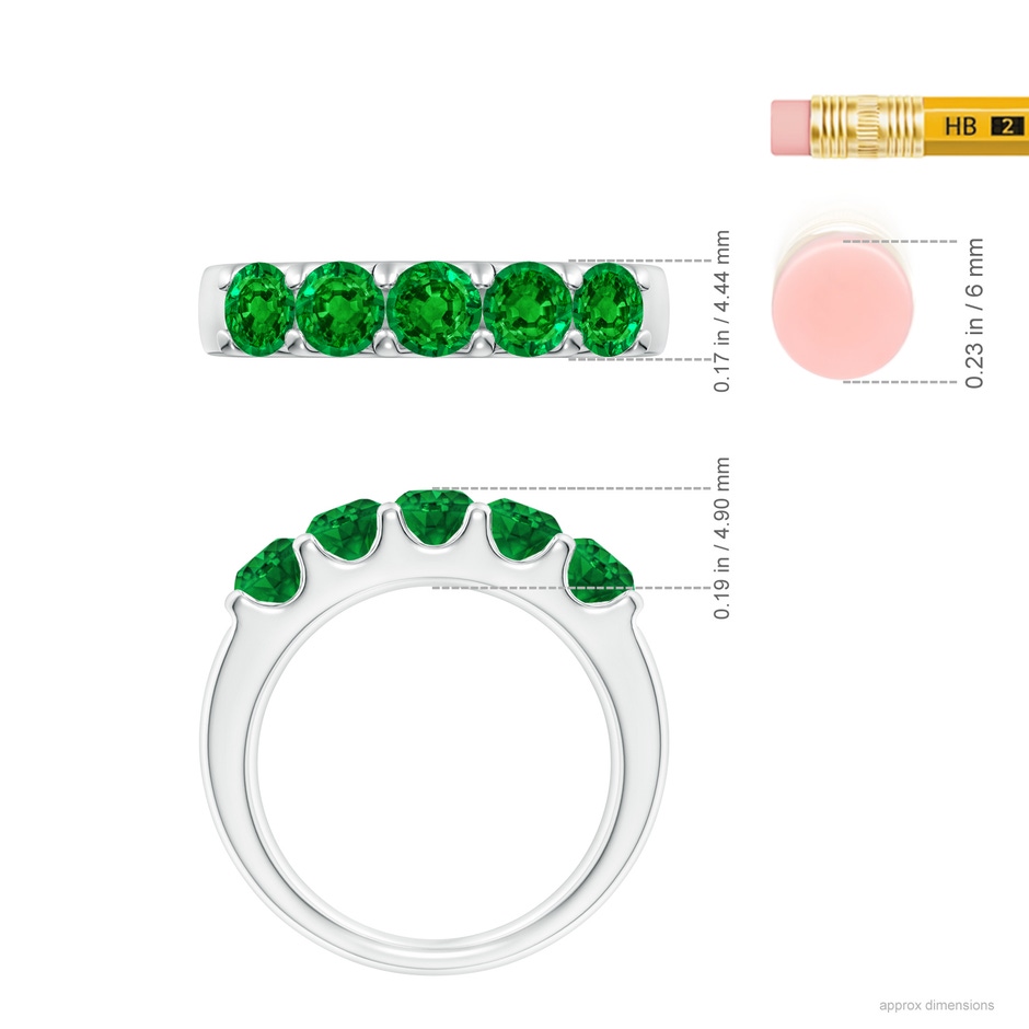 4.2mm AAAA Shared Prong Set Half Eternity Emerald Wedding Band in P950 Platinum ruler