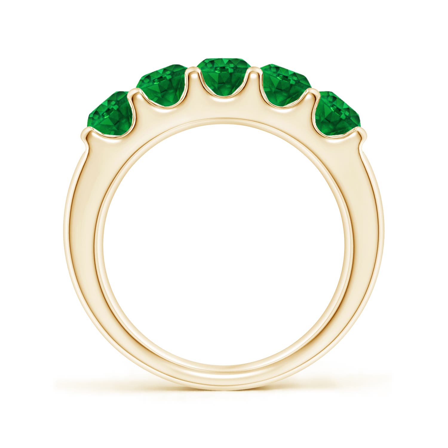4.2mm AAAA Shared Prong Set Half Eternity Emerald Wedding Band in Yellow Gold
