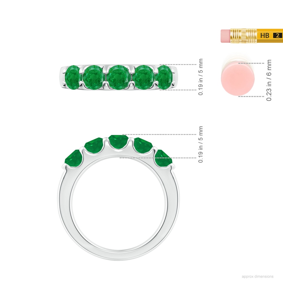 4.5mm AA Shared Prong Set Half Eternity Emerald Wedding Band in White Gold ruler