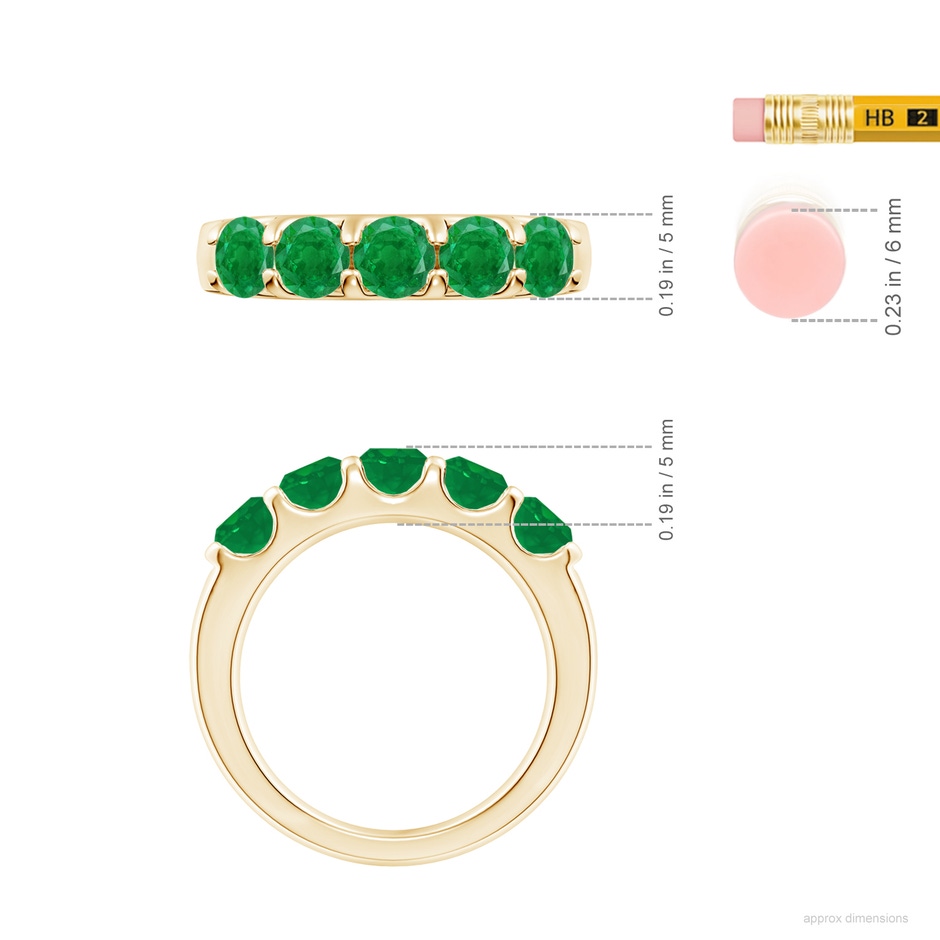 4.5mm AA Shared Prong Set Half Eternity Emerald Wedding Band in Yellow Gold ruler