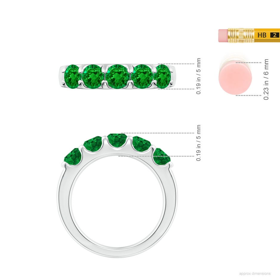 4.5mm AAAA Shared Prong Set Half Eternity Emerald Wedding Band in P950 Platinum ruler