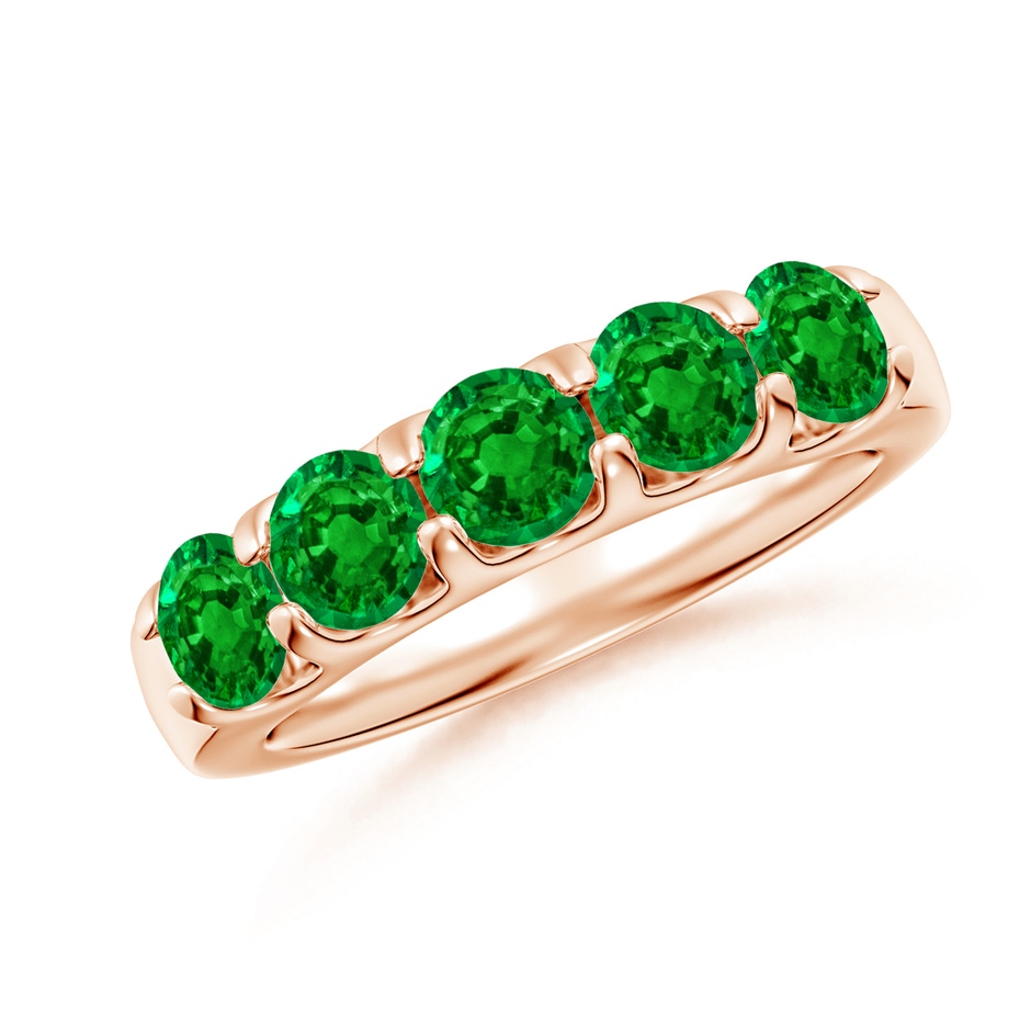 4.5mm AAAA Shared Prong Set Half Eternity Emerald Wedding Band in Rose Gold 