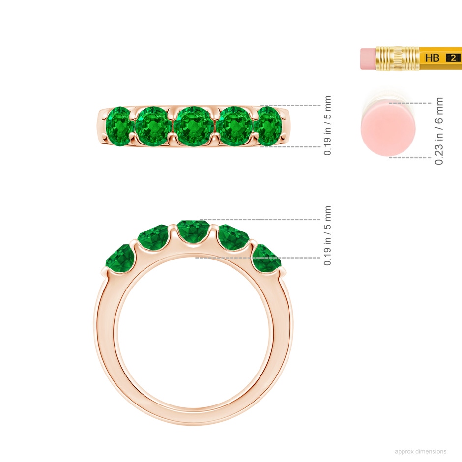4.5mm AAAA Shared Prong Set Half Eternity Emerald Wedding Band in Rose Gold ruler