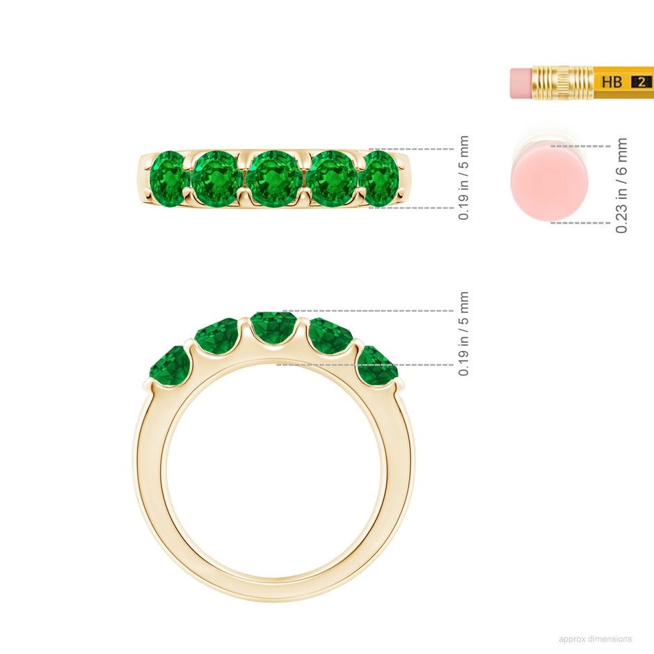 4.5mm AAAA Shared Prong Set Half Eternity Emerald Wedding Band in Yellow Gold ruler