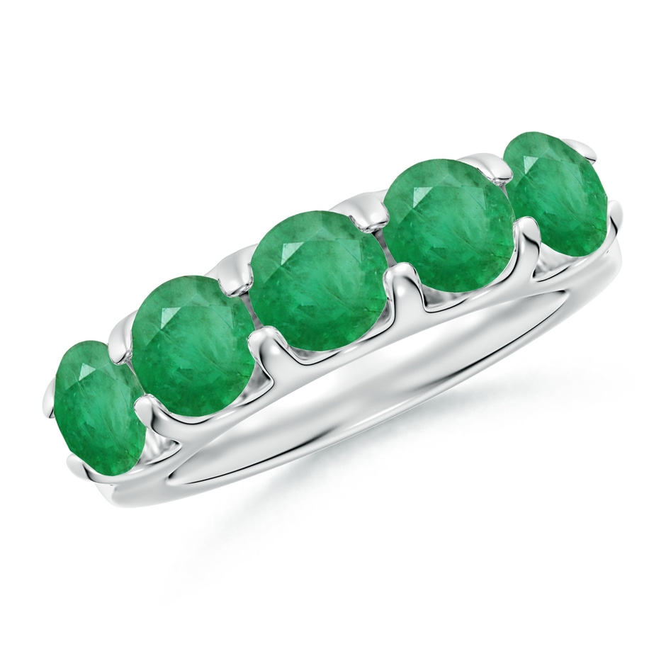 5.5mm A Shared Prong Set Half Eternity Emerald Wedding Band in White Gold 