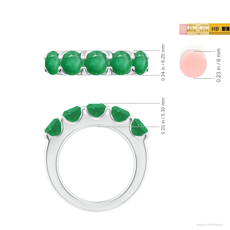 5.5mm A Shared Prong Set Half Eternity Emerald Wedding Band in White Gold ruler