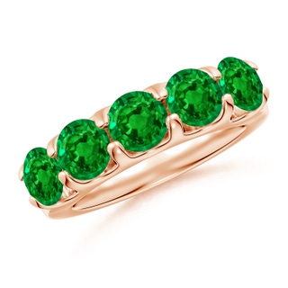 5.5mm AAAA Shared Prong Set Half Eternity Emerald Wedding Band in 9K Rose Gold